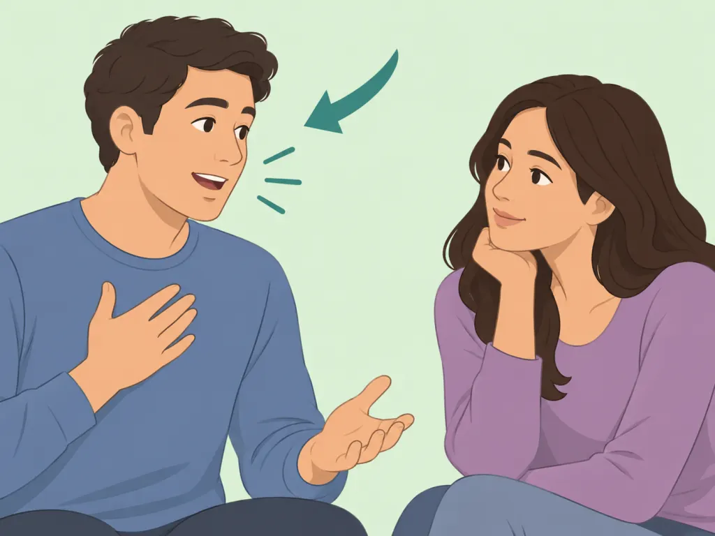 A partner clearly saying what they need while the other listens.