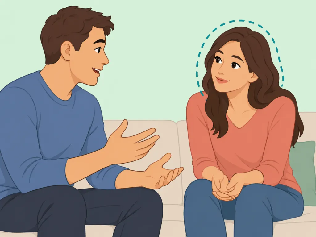 A partner listening attentively before responding.