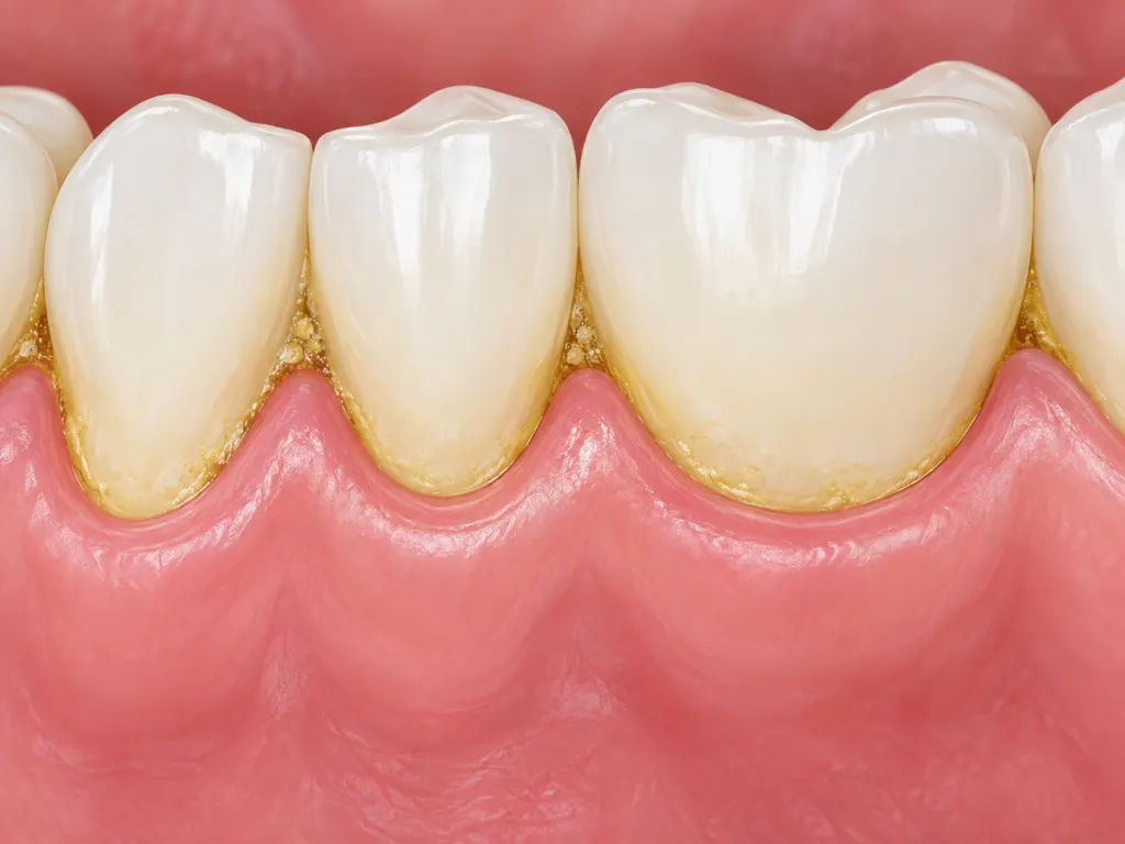 Illustration of teeth and gums highlighting spaces where plaque and bacteria can collect