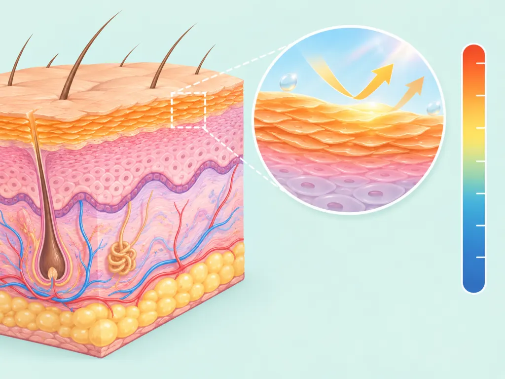 Educational illustration of a skin cross-section showing the acidic surface layer transitioning to neutral deeper layers with a pH gradient color bar