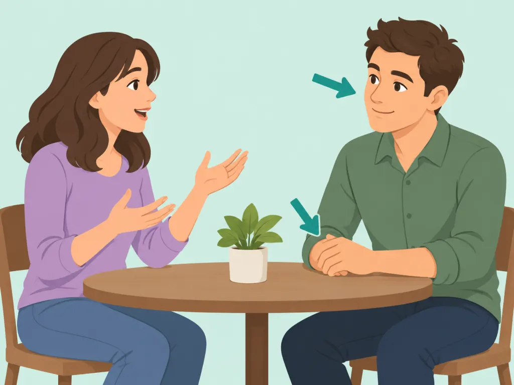 A man listening with curiosity while his date speaks.