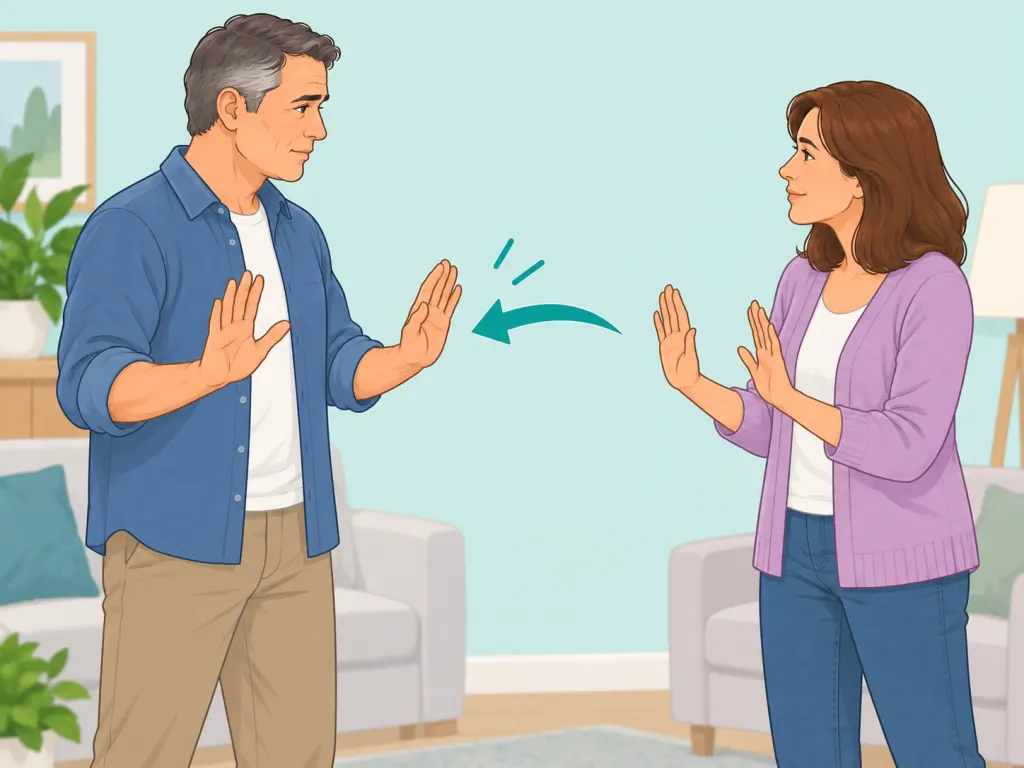 Two adults taking a calm pause during a disagreement.