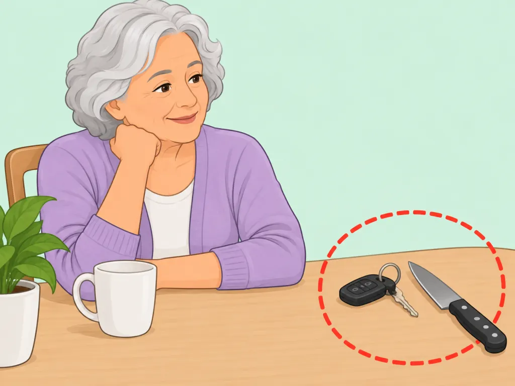 An older adult pausing driving and risky tasks while feeling dizzy.
