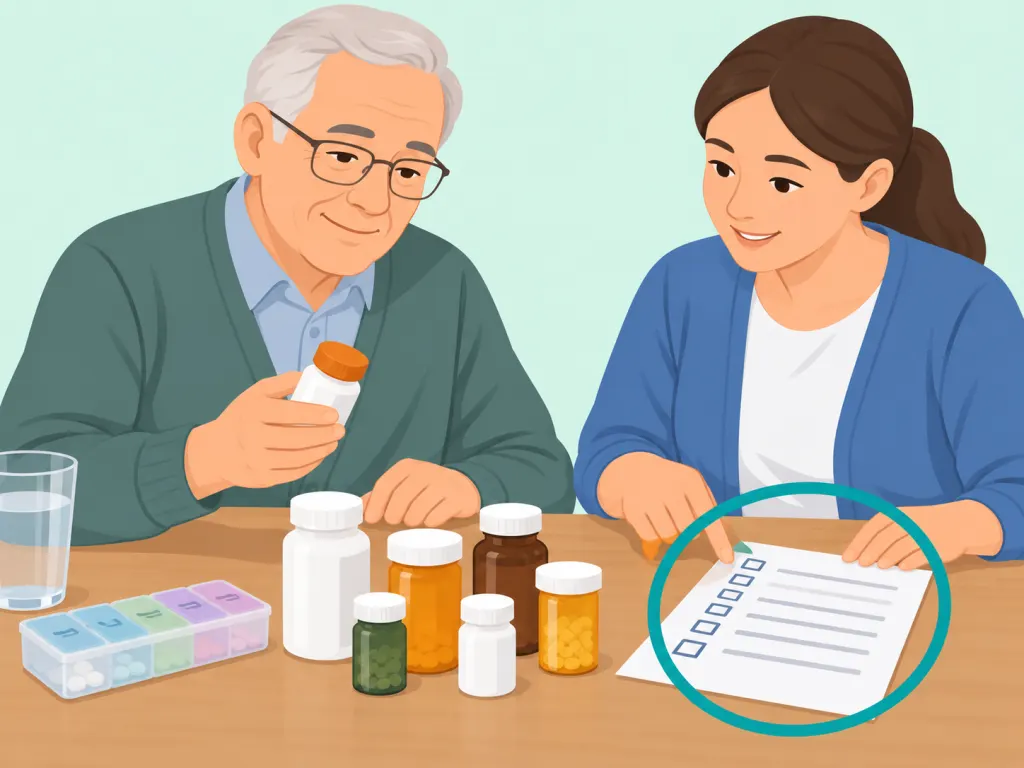 An older adult keeping a complete medicine list.