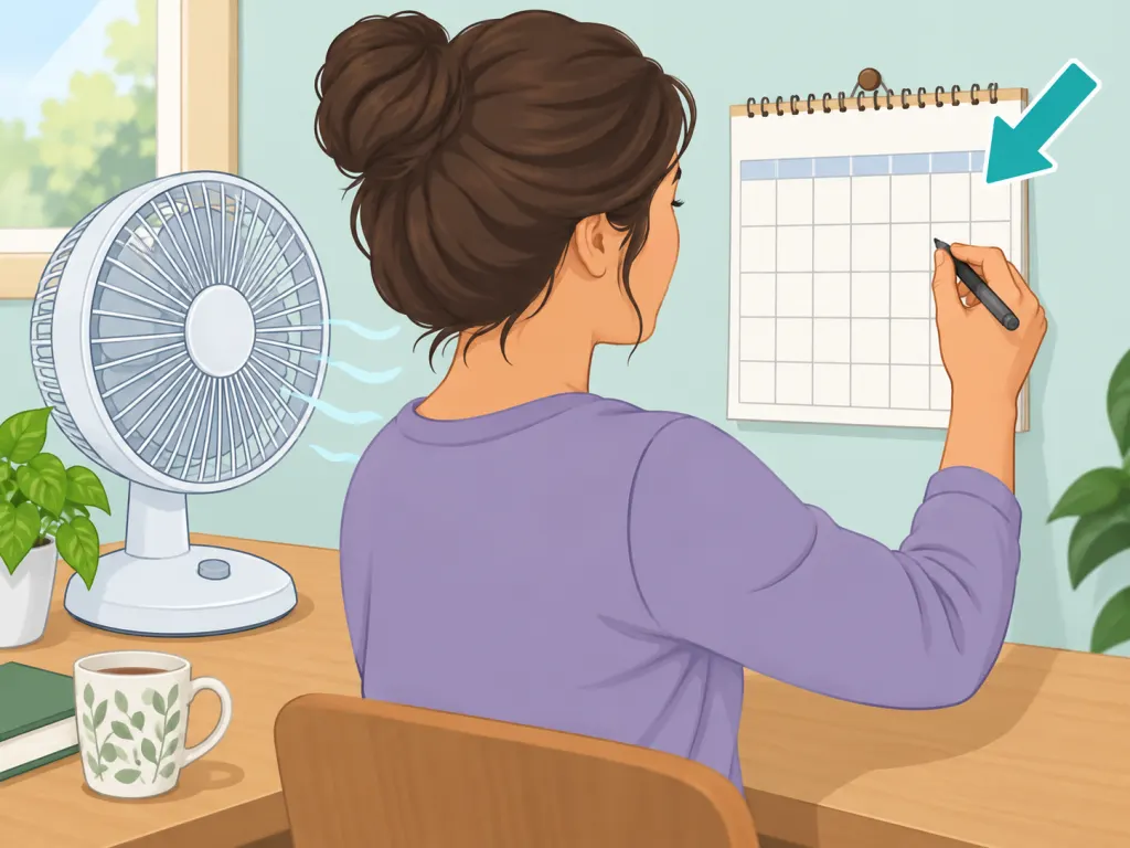 A person noting how many hours a fan runs each day.