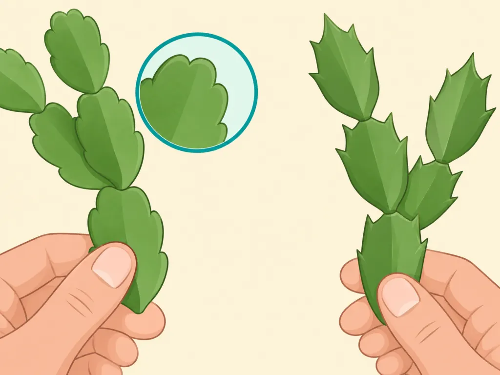 Hands checking the shape of holiday cactus stem segments.