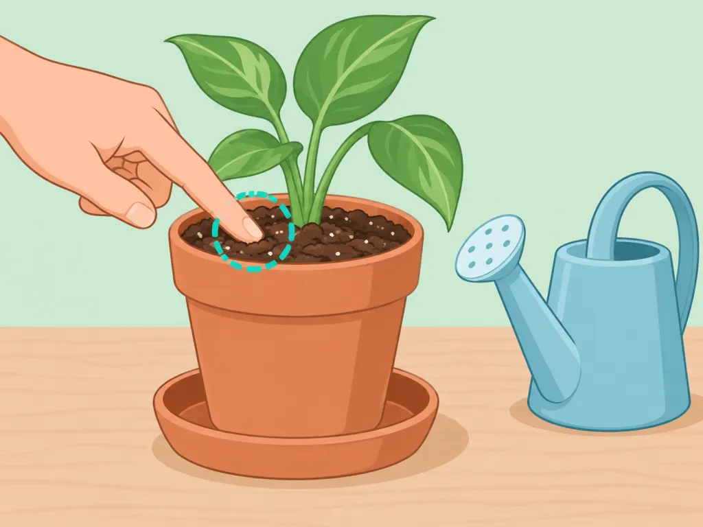 A hand checking the potting mix before watering a Christmas cactus.
