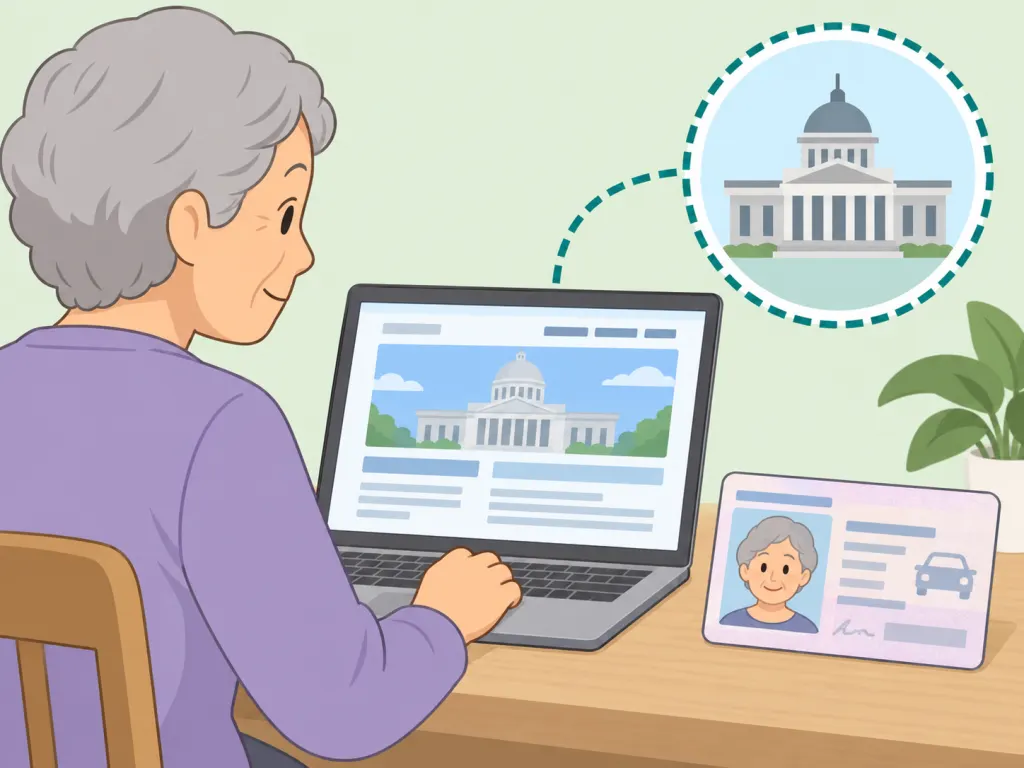 Older driver checking official licence rules online.