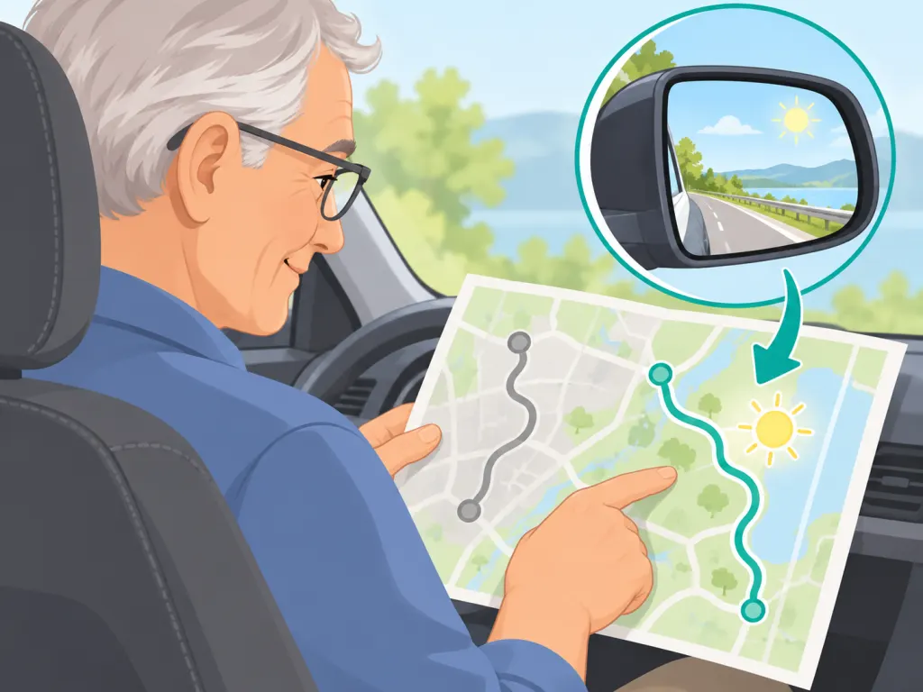 Driver choosing safer daytime driving habits and route.