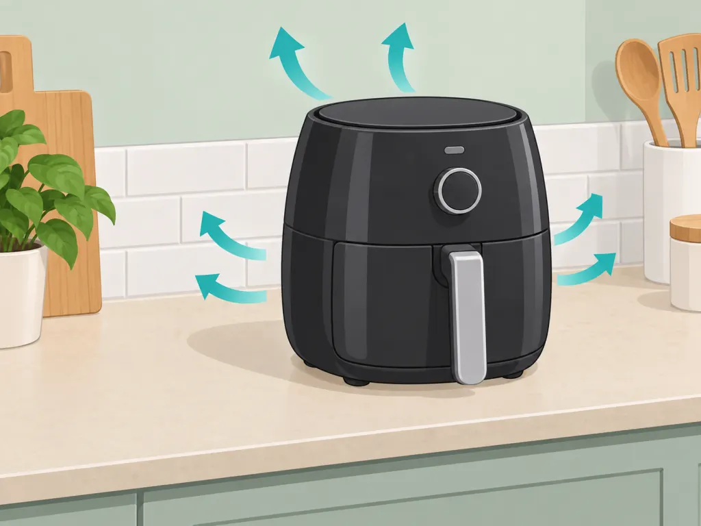 Air fryer vents kept clear of the wall and backsplash.