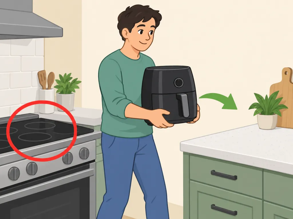 Air fryer kept off the stovetop and away from burners.
