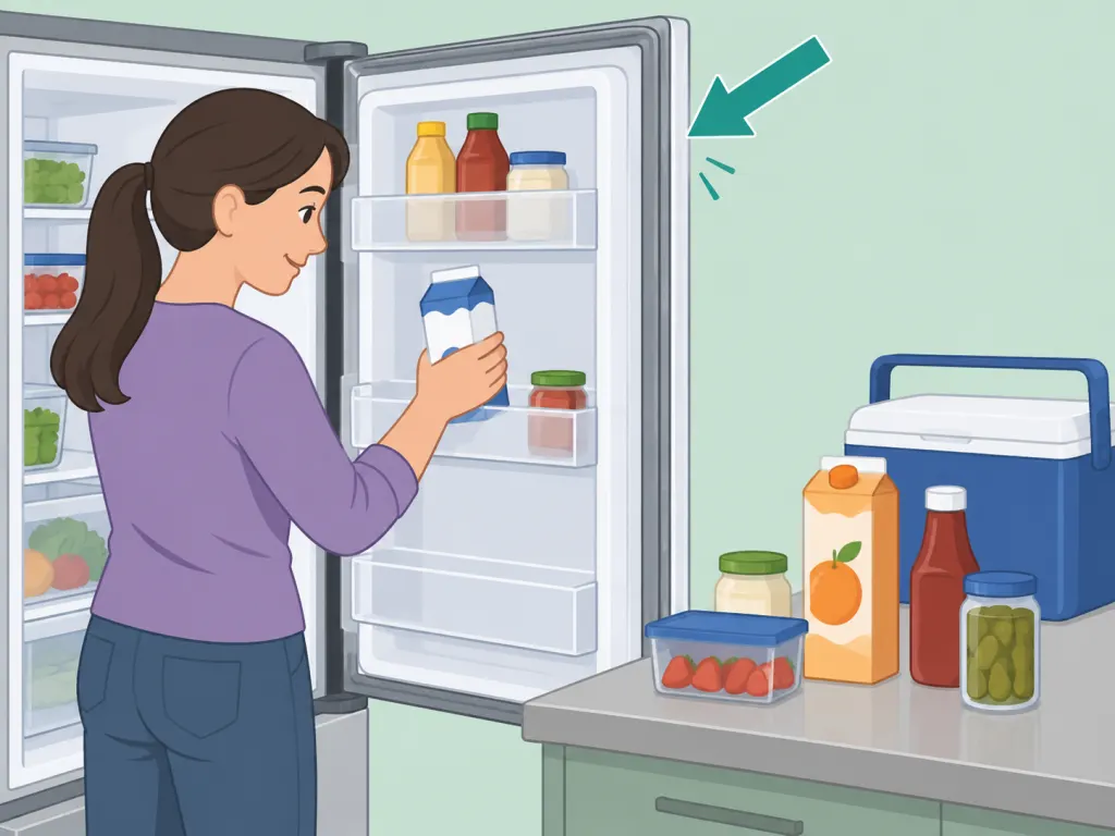 Food being moved away from the refrigerator door before cleaning the gasket.