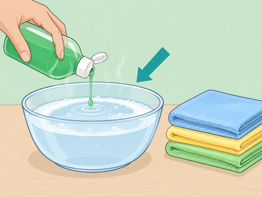 Hands preparing a bowl of mild soapy water for cleaning.