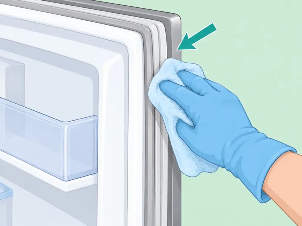 Refrigerator gasket being rinsed with a clean damp cloth.