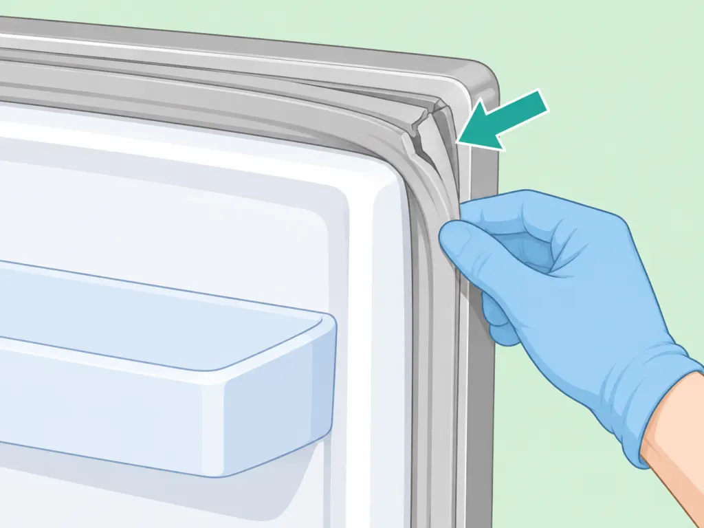 Person checking a refrigerator gasket for cracks or loose areas.