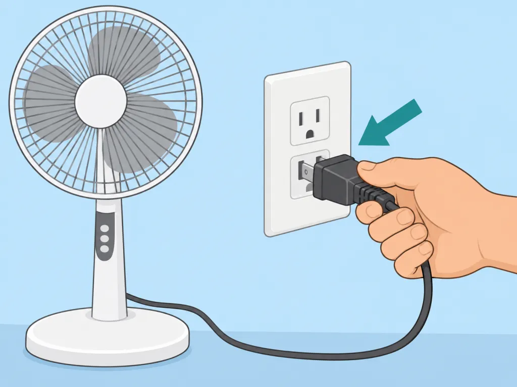Hand unplugging a fan from the wall outlet before cleaning.