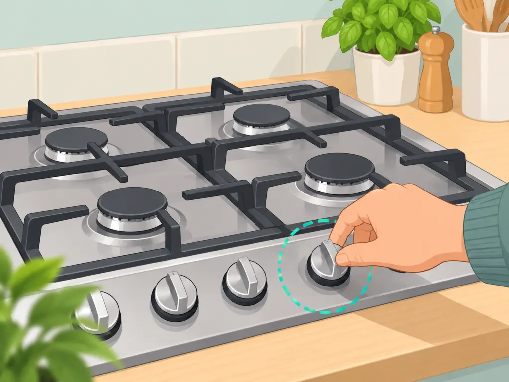 Hand turning gas hob controls off before cleaning.