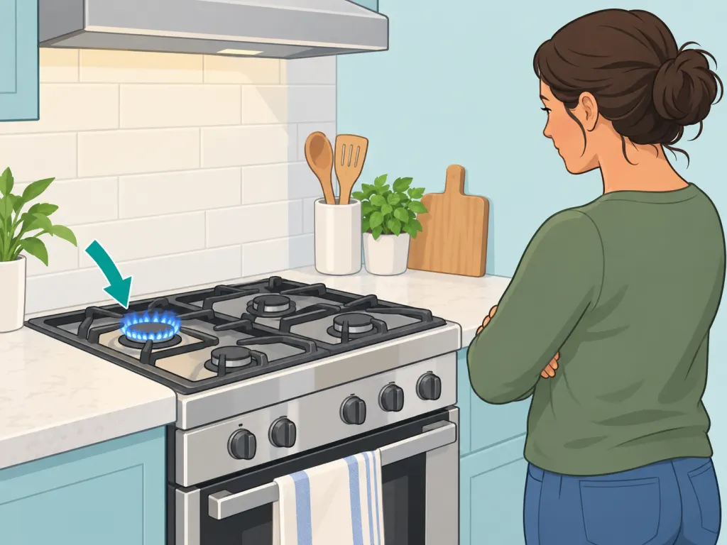 Person testing one gas hob burner after cleaning.