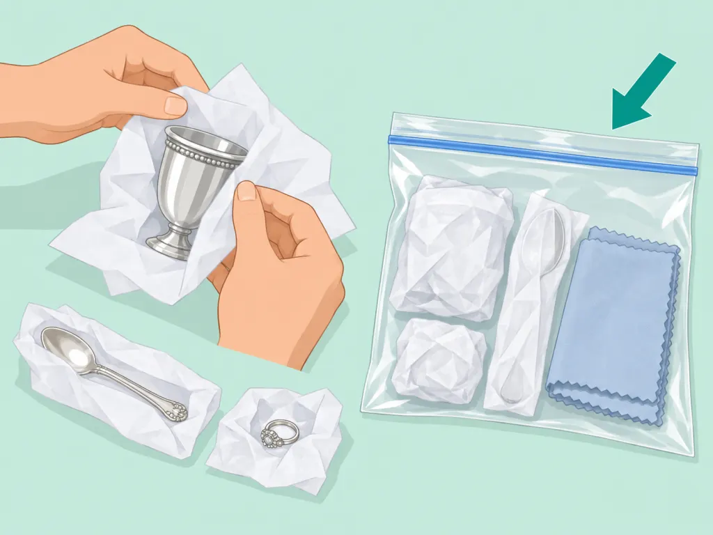 Clean silver wrapped and stored in a sealed bag to slow tarnish.