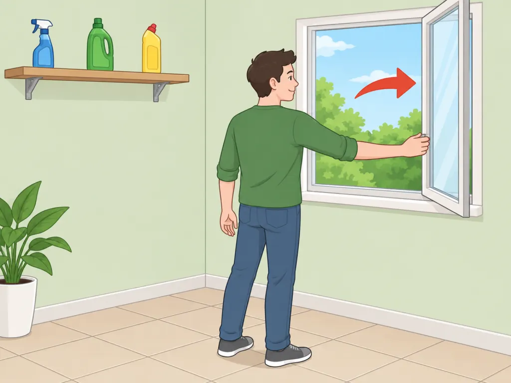 Person ventilating a room and keeping cleaners separate.