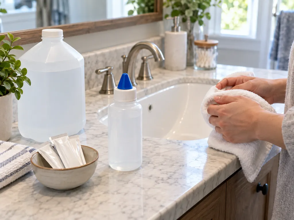 A clean sink setup with distilled water and a nasal rinse bottle ready for safe use.