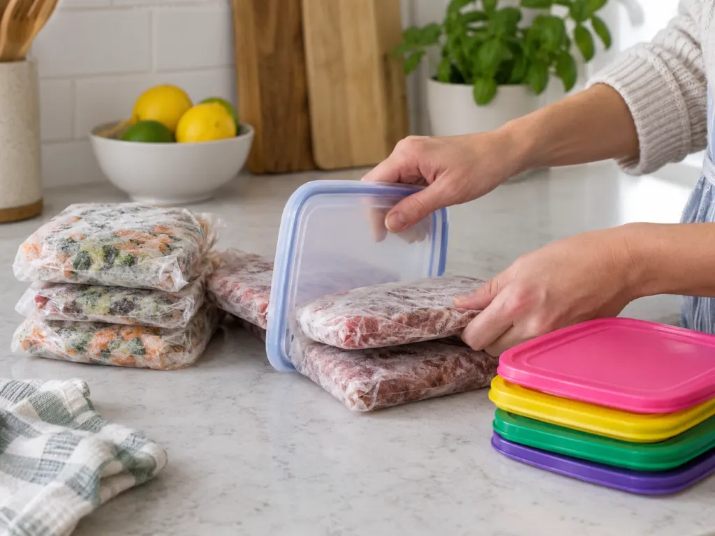 Plastic lids separated for food-related and craft-only household uses.