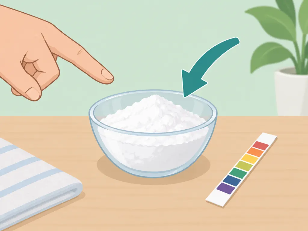 A hand identifying baking soda as an alkaline powder.