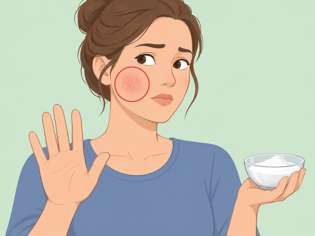 Person avoiding baking soda on sensitive or irritated facial skin.