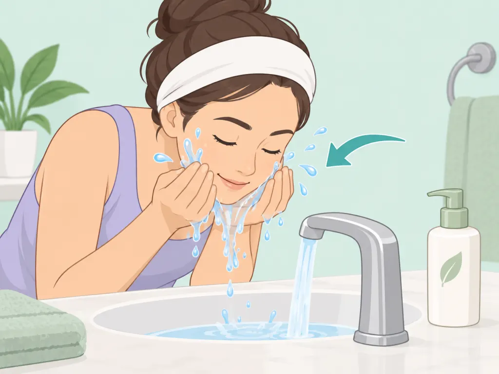 Person rinsing their face gently and preparing to moisturize.