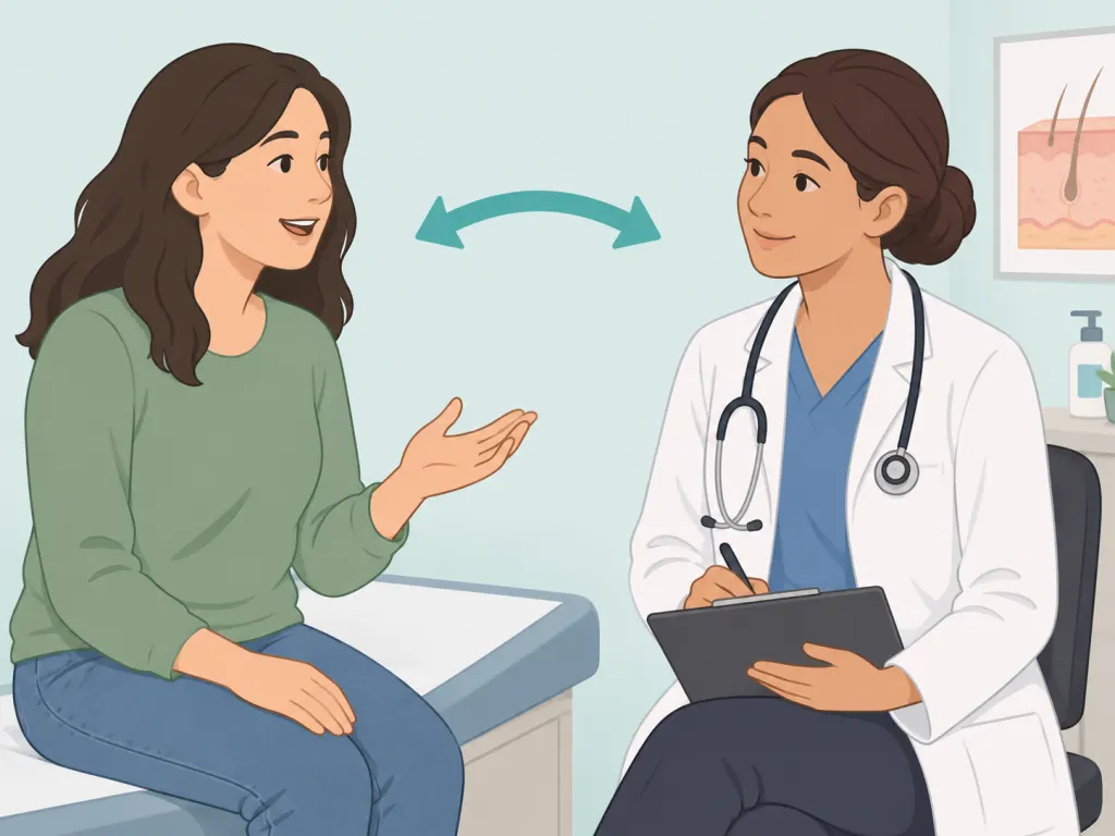Person speaking with a dermatologist about persistent skin irritation.