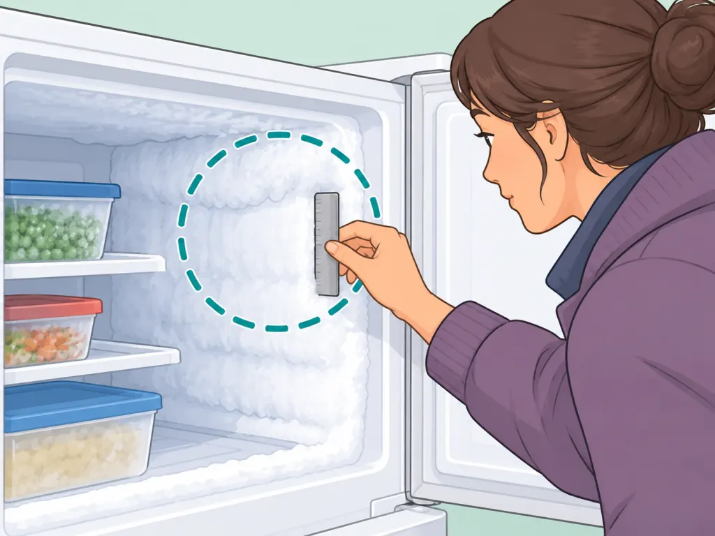 Person checking whether freezer frost is thick enough to defrost.