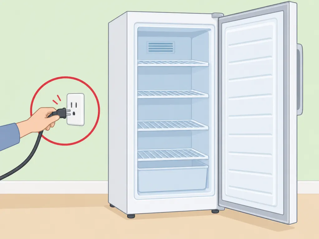 Hand unplugging a freezer before defrosting.