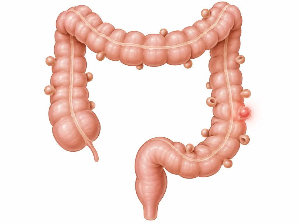 A simple non-graphic illustration of colon pouches with one area gently highlighted.