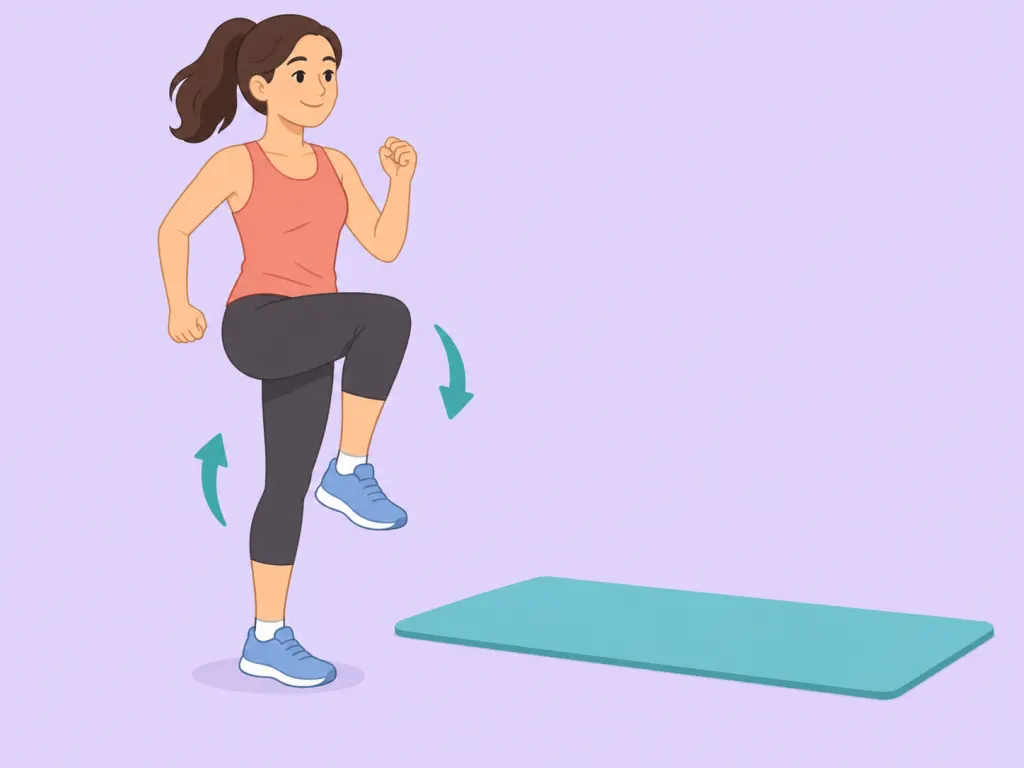 Person warming up with gentle marching before stretching.