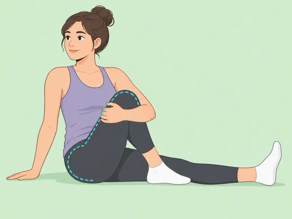 Person doing a seated crossed-leg piriformis stretch.