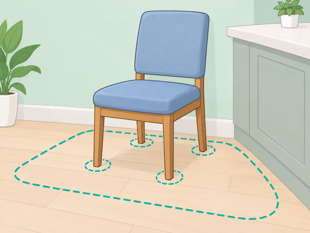 Stable chair and clear floor set up for supported exercises.