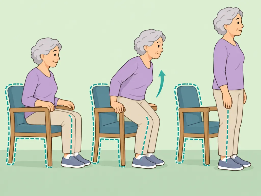 Older adult performing a controlled chair sit-to-stand.