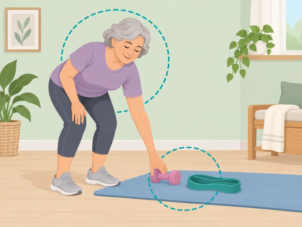 Older adult finishing a strength routine and progressing gradually.