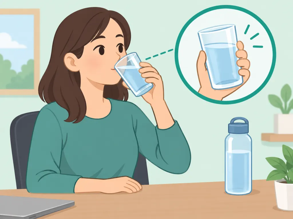 Person sipping water regularly during the day.