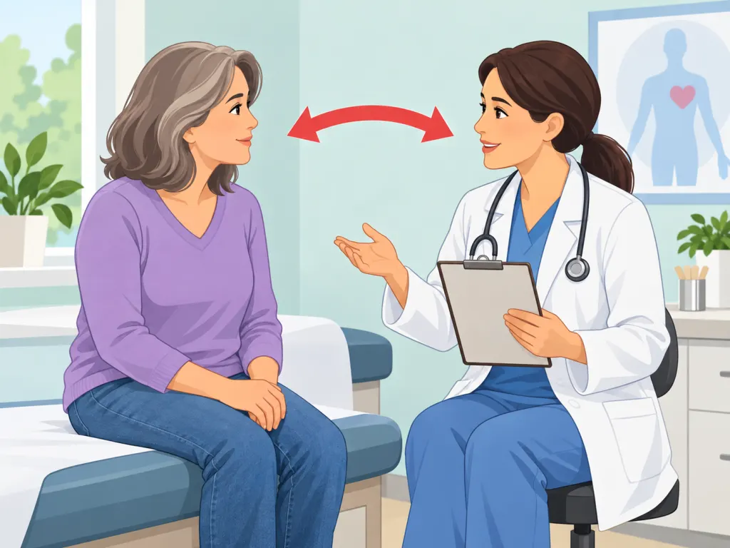 Person seeing a doctor for persistent or changing throat mucus symptoms.