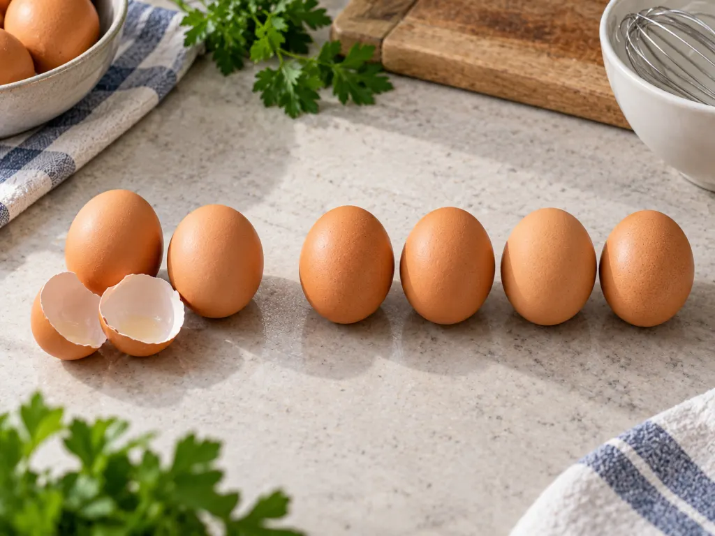 Six eggs arranged so two are shown as the ones being tracked through the riddle.