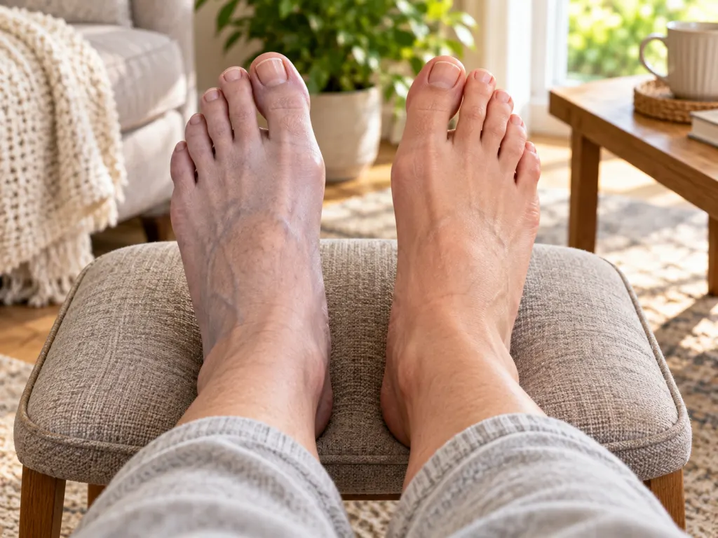 Two feet resting side by side to show observable color and temperature differences.