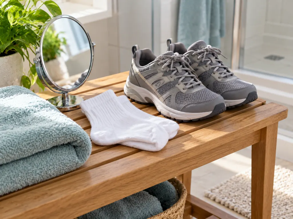 Foot care items arranged for a daily foot check routine.