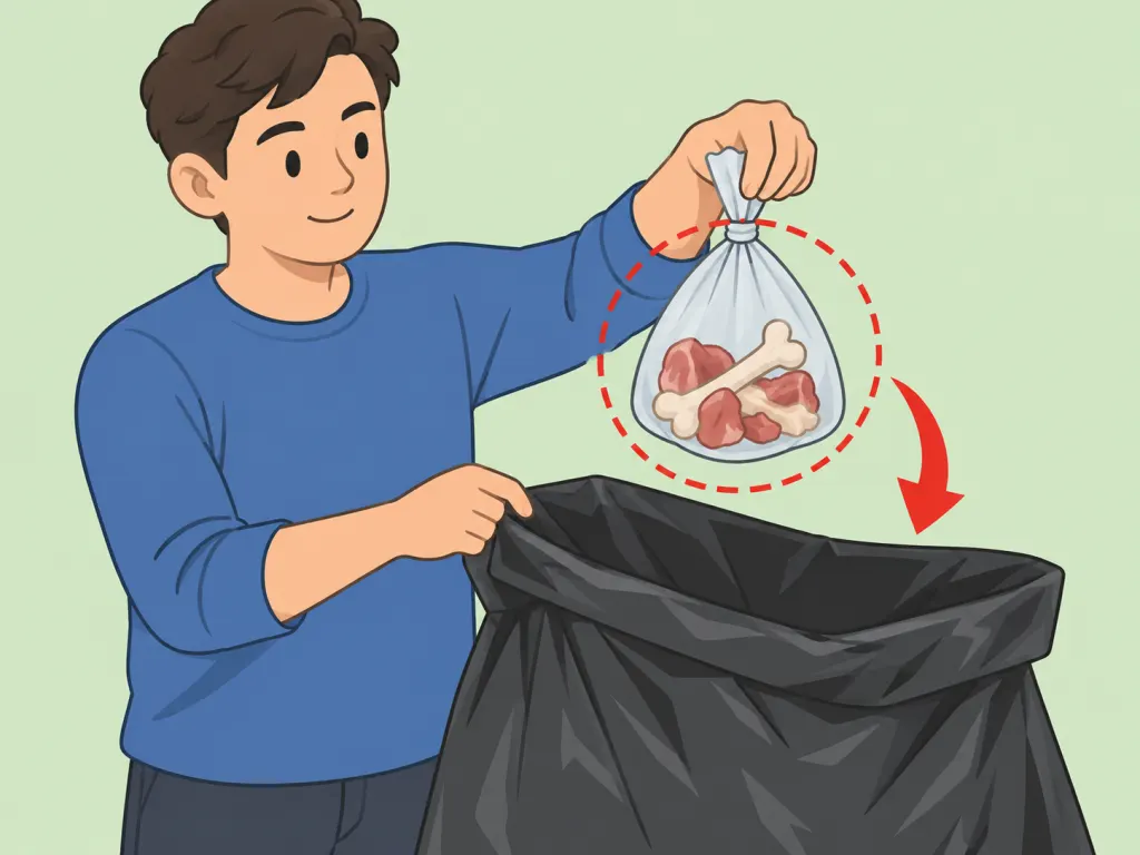 Person wrapping food scraps before adding them to the trash.
