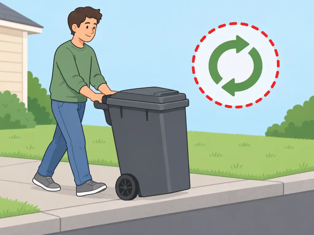 Person taking the trash bin out to the curb on a regular schedule.
