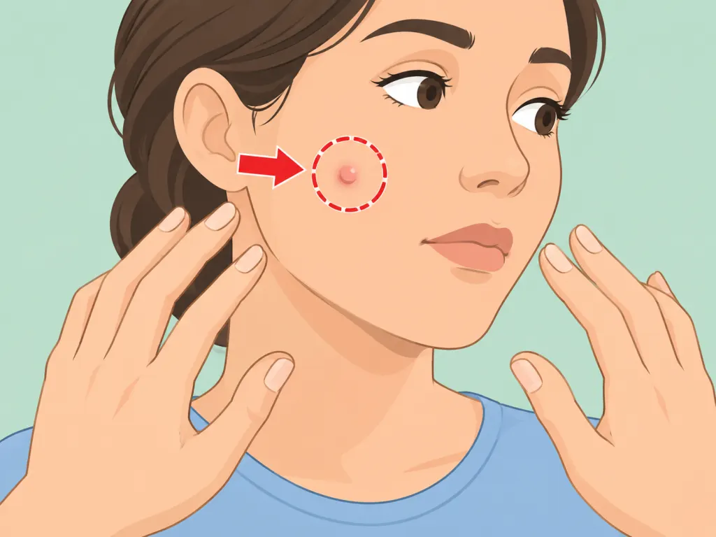 Hands avoiding squeezing a small bump on the face.