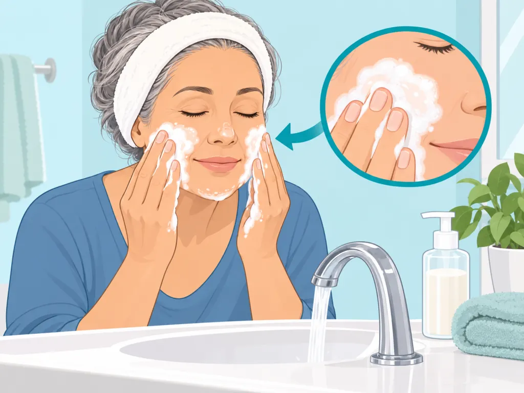 Person gently washing their face with mild cleanser.