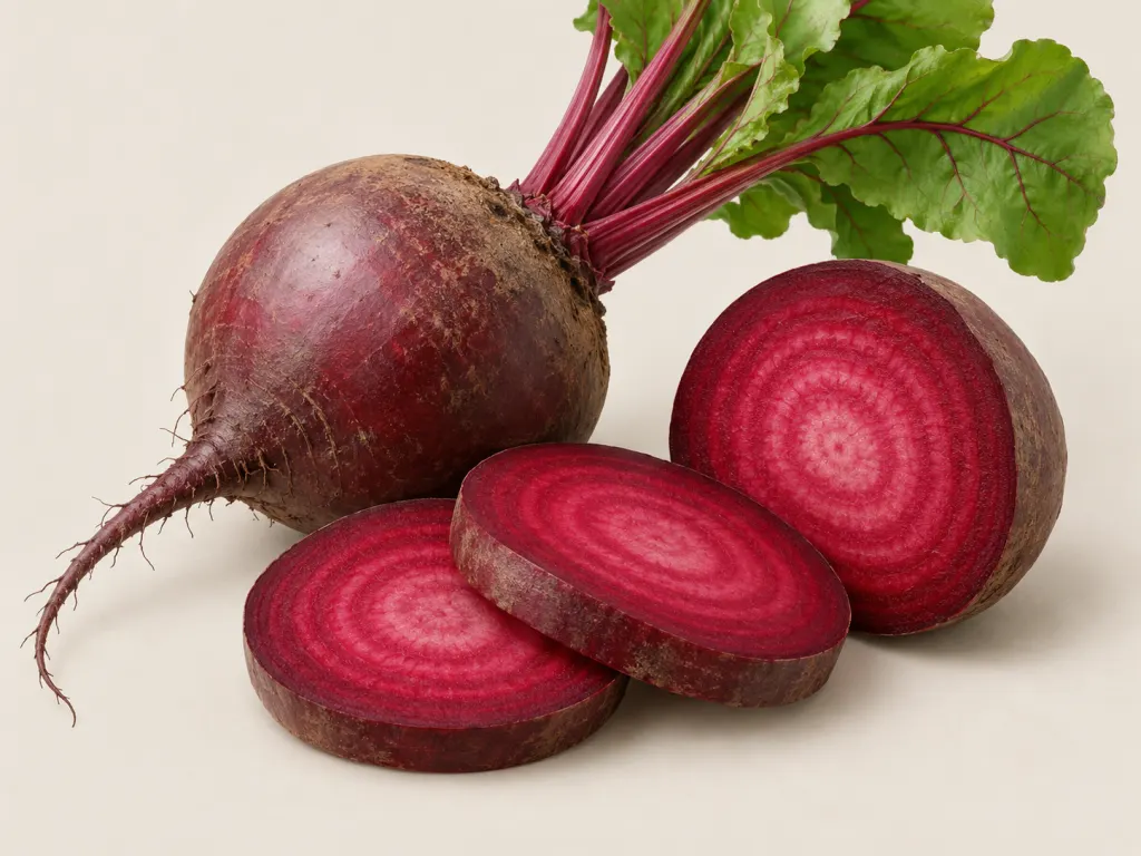 Illustration of sliced beetroot highlighting its red-purple pigment and inner rings.