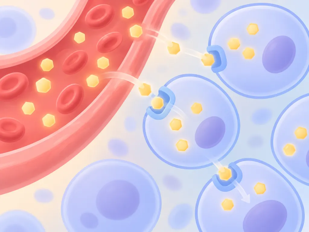 A simple educational illustration of glucose and body cells.