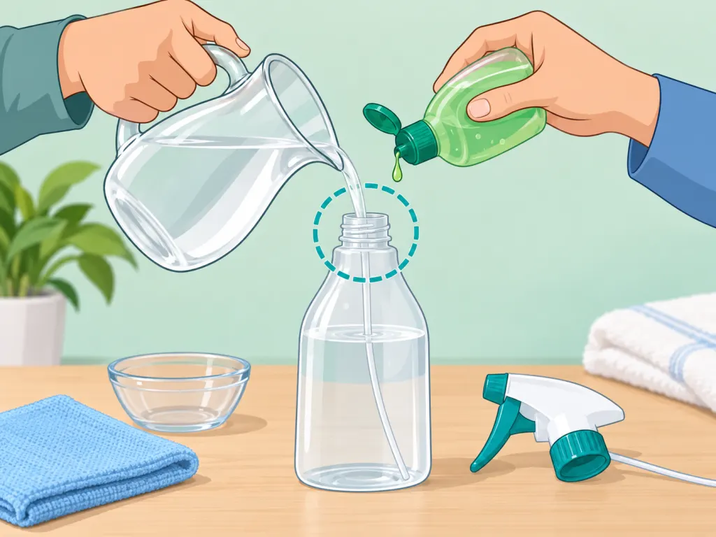 Mixing a small batch of vinegar weed spray in a spray bottle.